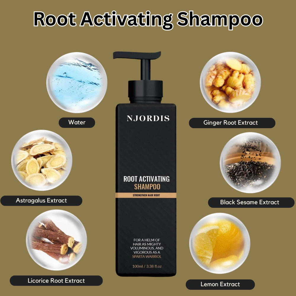 NJORDIS Wurzelaktivierendes Shampoo gegen Haarausfall – Verbessertes Haarwachstum mit nur 4 Haarwäschen pro Woche